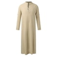 thumbnail image 3 of Mens Middle Arabic Style Simple Long Mens Button Muslim Robe Long Sleeve Robe Side Slit Robe Button Pocket Robe Men Shirts, 3 of 4
