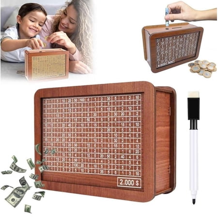 Laimis Wooden Cash Saver Box - Durable Money Box with Counter, $5,000 Savings Goal, Ideal for Home Use