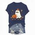 thumbnail image 7 of NOLDARES Halloween Teacher Shirts for Women Cute Ghost with Coffee Shirt Funny Spooky Tee Halloween Party Short Sleeve Tops(Navy,L), 7 of 7