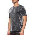 thumbnail image 4 of Camisetas de malla transparente Inspire Chic para hombres, camiseta de manga corta, camiseta brillante de purpurina metálica, 2XL plateada, 4 of 6