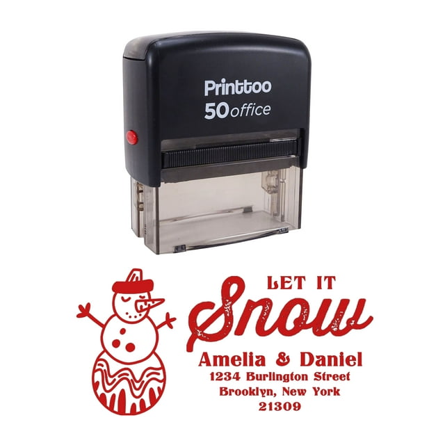 Printtoo Personalized Red Self Inking Let It Snow Custom Christmas Rubber Stamper-68 x 30 mm