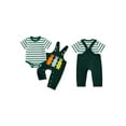 thumbnail image 2 of Gzhioc Infant Baby Boys Easter Summer Outfit 0 3 6 12 18 Months Short Sleeve Striped Romper with Bunny/Carrot Print Overall Pants Outfit, 2 of 9