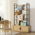 thumbnail image 2 of Memoryfield 5 Tier Rattan Bookshelf with Storage Cabinet & Door, 71.1" Tall Industrial Bookcase with Open Display Shelves, for Living Room, Bedroom, Natural, 2 of 9