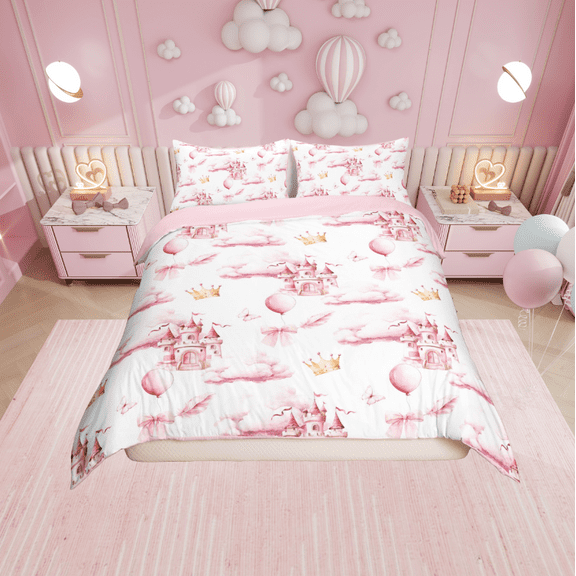 Erosebridal Princess Castle Comforter Cover Twin,Bowknot Balloon Bedding Twin Size,Pink Butterfly Duvet Cover Twin,Ultra Soft Kawaii Bedroom Decoration,Reversible,2-Piece(No Comforter)