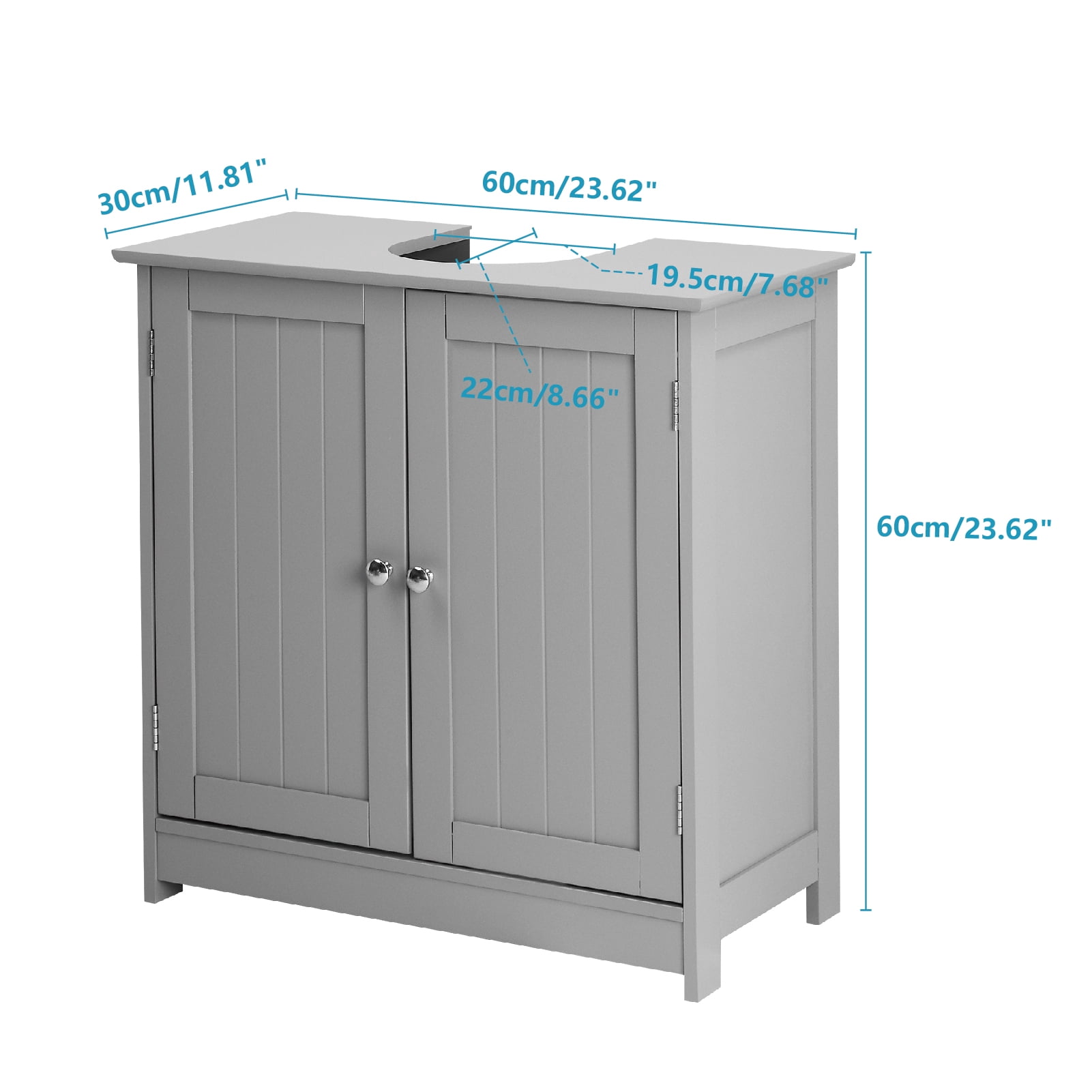 VINGLI Bathroom Sink Cabinet Gray Pedestal Sink Storage Vanity Organizer with 2 Doors Adjustable Shelf Small Under Sink Unit Space Saver 23.6" x 11.8"x 23.6"