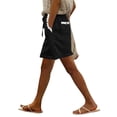 thumbnail image 3 of Women's Soft Cotton Blend High-Waisted Casual Shorts, Pull-On Elastic Waistband with Drawstring, Side Pockets for Essentials, Tummy Control Fit for Flattering Shape, Everyday, 3 of 7
