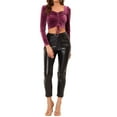 thumbnail image 2 of INSPIRE CHIC Women's Costum Velvet Square Neck Drawstring Puff Long Sleeve Crop Top XL Fuchsia, 2 of 7