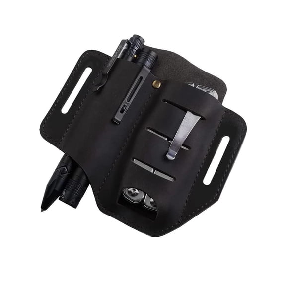VIPERADE PJ8 Small Leather EDC Sheath for Belt, Multitool Organizer, Handmade 2 Pockets Slip Sheath, Pocket Organizer for Men