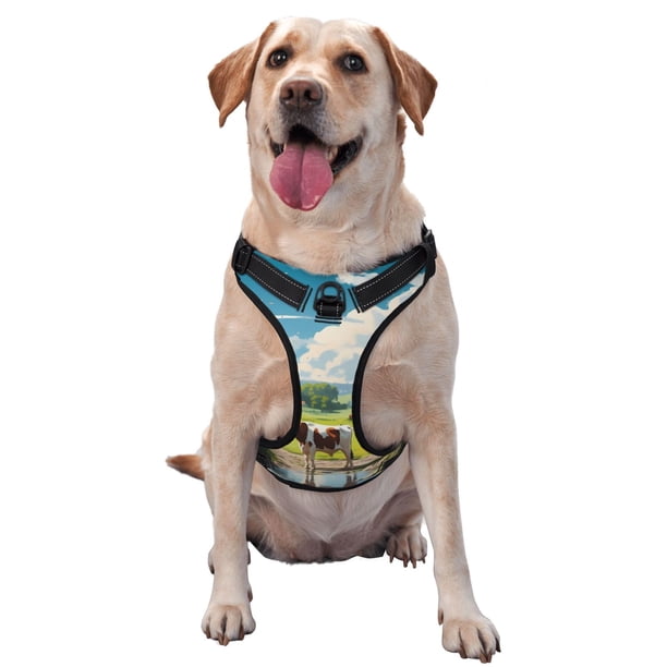 Fotbe Countryside Farm Cow Arnés para Perro con Estampado –Chaleco Ajustable Acolchado con Asa de Control para Perros Grandes-Large
