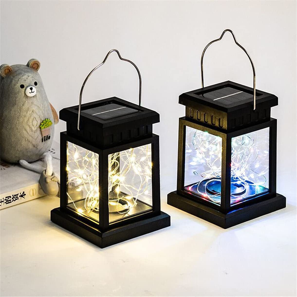 Solar Lantern Lights Outdoor, 2 Pack Vintage Small Palace Hanging Light, Solar Powered Waterproof Landscape Lamp for Pathway Deck Garden Decor, Multicolor