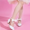 thumbnail image 6 of SERTG Girls Glitter Heel Sandals Kids Princess Dress Shoes Bow Dangling Crystal Adjustable Buckle Ankle Strap Round Toe Low Block Heel Wedding Party Performance Casual Wear Shoes(10-10.5 Years), 6 of 9