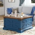 thumbnail image 3 of VVFLU Farmhouse Square Coffee Table with Storage for Living Room, Hinged Lift Top Soft Close, Blue, 3 of 9