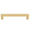 thumbnail image 2 of Contemporary Square Cabinet Pull, 128 Millimeters, Stanless Steel Base Material, Satin Brass by Stone Harbor Hardware, 2 of 3