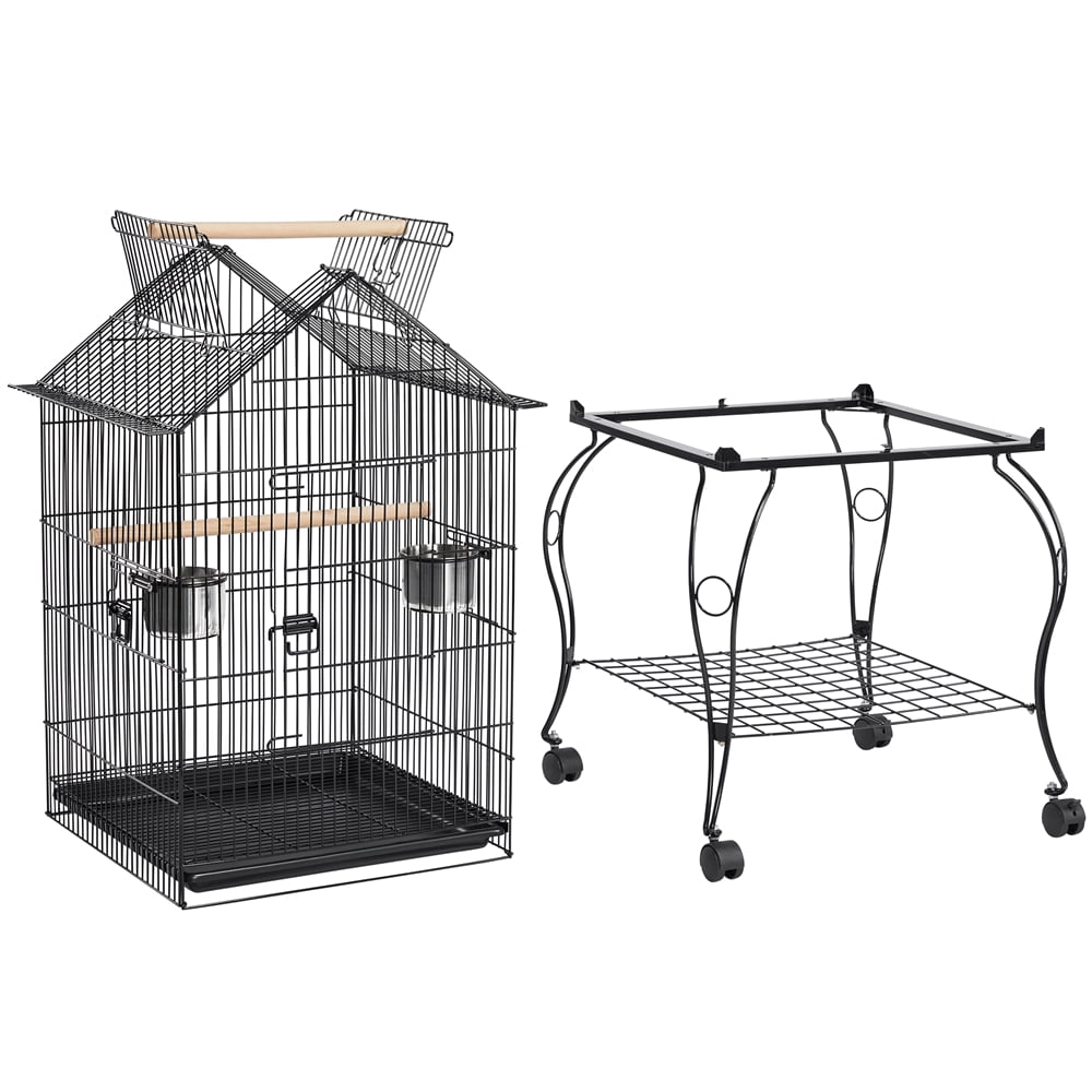 Renwick 57" Open Top Metal Parrot Cage with wheels, Black