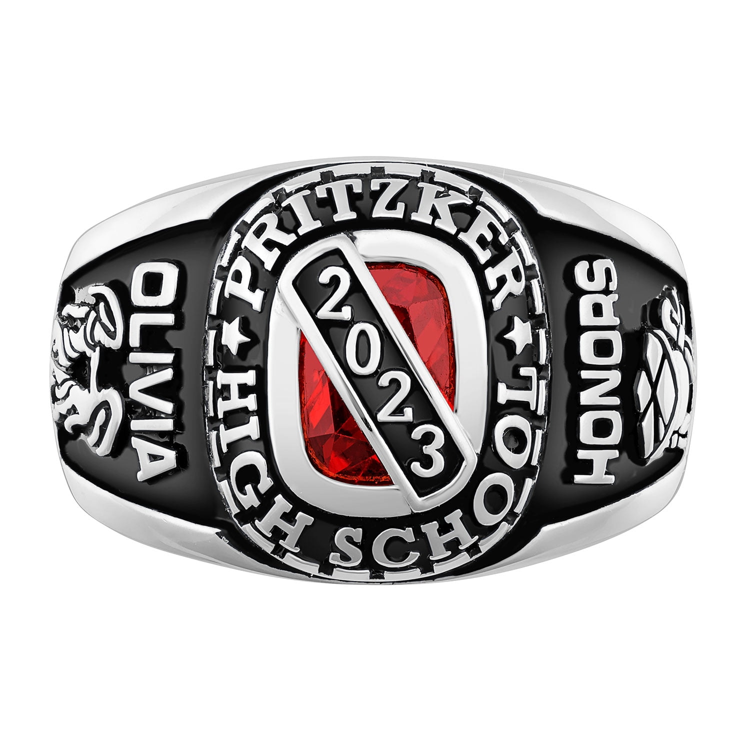 Order Now for 2025 Graduation, Freestyle Class Rings Platinum Birthstone Class Ring, 8 x 6mm, Celebrium, 5 to 12.5