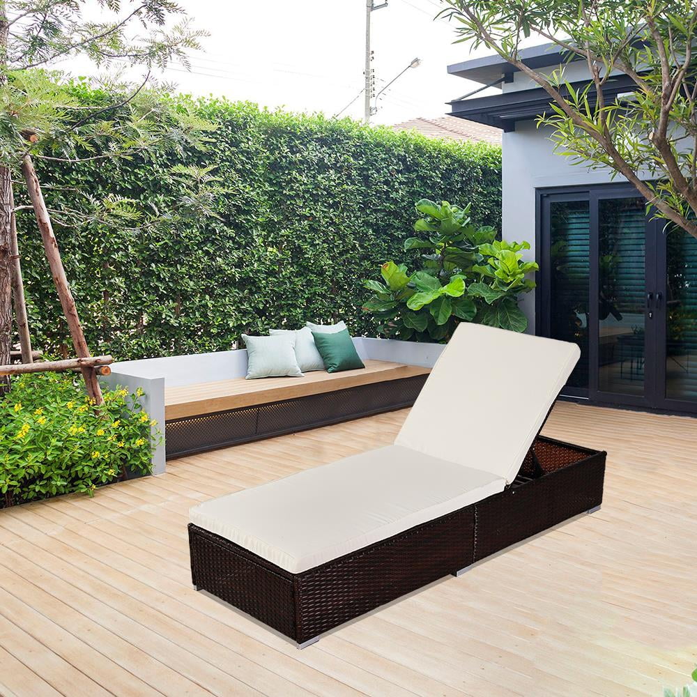 Ktaxon Outdoor Modern Chaise Lounge Chair Brown With Cushion - Walmart.com - Walmart.com