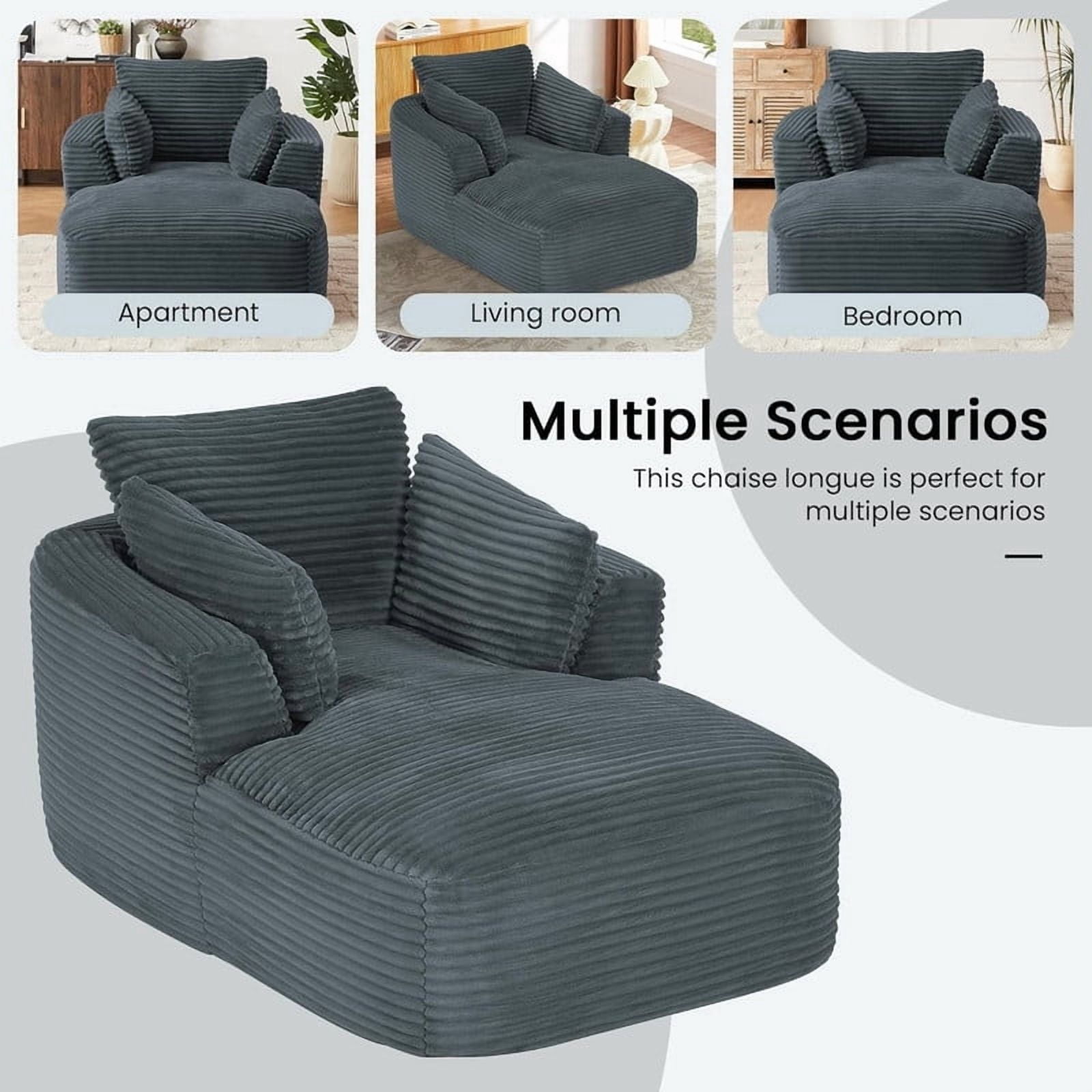 Modern Oversized Corduroy Chaise Lounge Chair, Corduroy Upholstered Modern Sleeper Sofa Lounger Chair for Living Room/Dorm/Apartment, 45.3''x64.6''