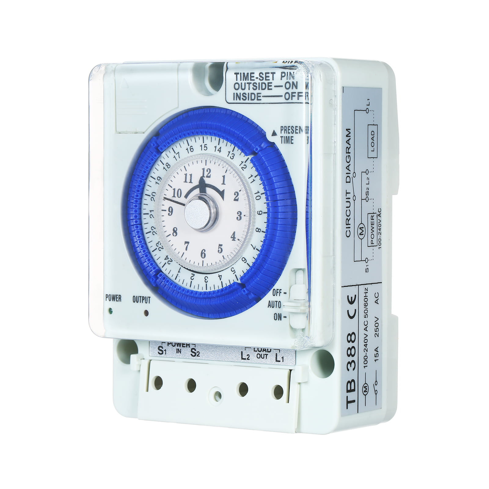 TB388 Mechanical Timer 15 Minutes Indoor 24 Hours Mechanical Outlet Time Switch Relay AC250V 20A Non Power Failure 