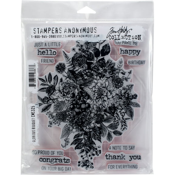 Tim Holtz Cling Stamps 7"X8.5"-Glorious Bouquet W/Grid Block