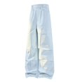 thumbnail image 4 of Women's Water Resistant Hiking Pants, Fleece Lined Cargo Pants for Women, High Waisted Baggy Parachute Trousers, Wide Leg Climbing Pants with Multi Pockets for Winter Outdoor and Street Light Blue, 4 of 4