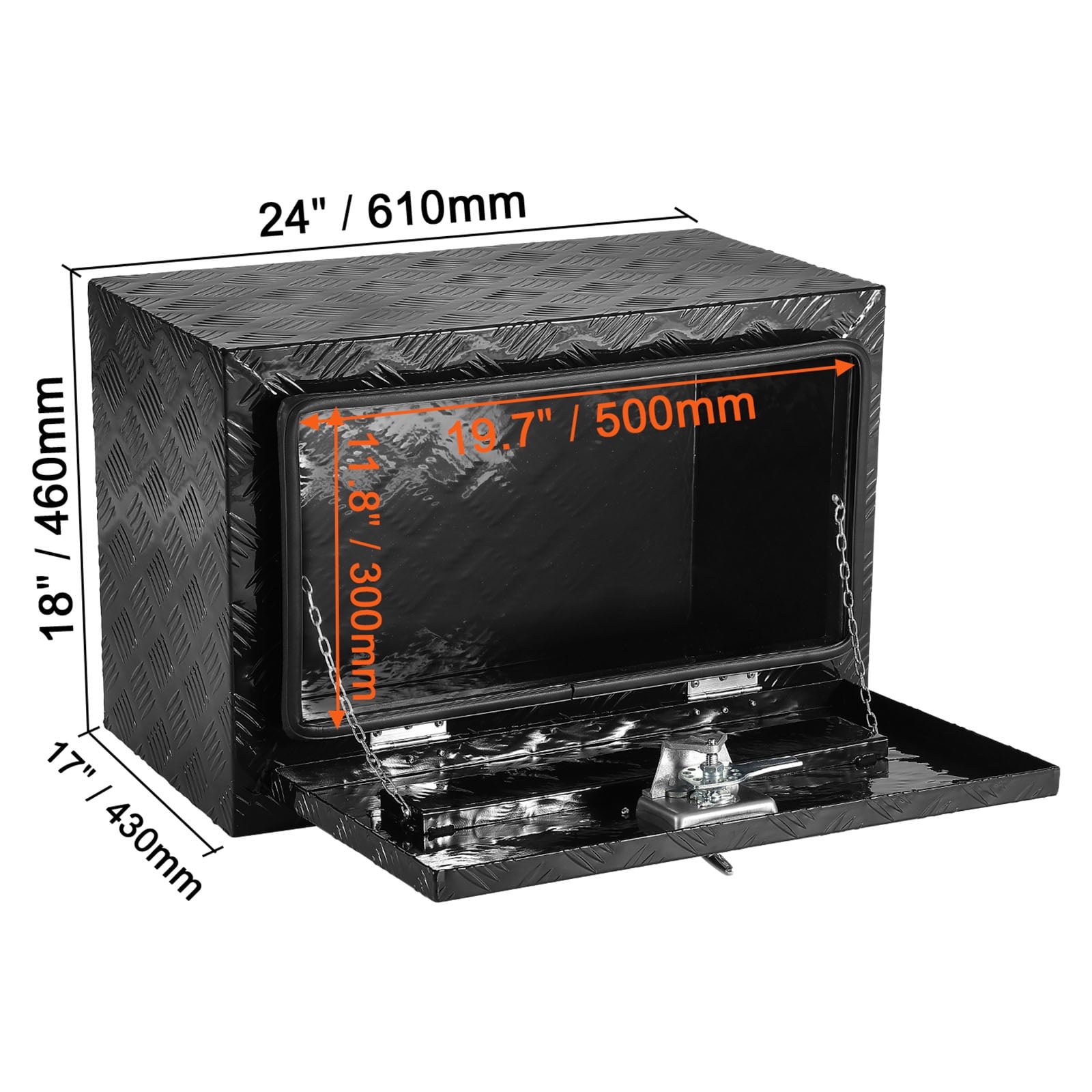 VEVOR Underbody Truck Box, 24" x 17" x 18" Pickup Storage Box, Heavy Duty Aluminum Diamond Plate Tool Box with Lock and Keys, Waterproof Trailer Storage Box with T-Handle Latch for Truck, Van,Trailer