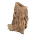 thumbnail image 3 of New Women Liliana Tesla-1 Suede Fringe Pointy Toe Calf High Wedge Boot Size, 3 of 5