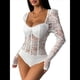 thumbnail image 2 of Body de Larga con Encaje Floral Transparente para Mujer, Top con Escote Corazón S, 2 of 10