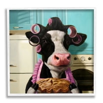 Stupell Industries Glamorous Farm Cow Baking Pie Hair Rollers Framed Wall Art, 12 x 12, Design by Lucia Heffernan