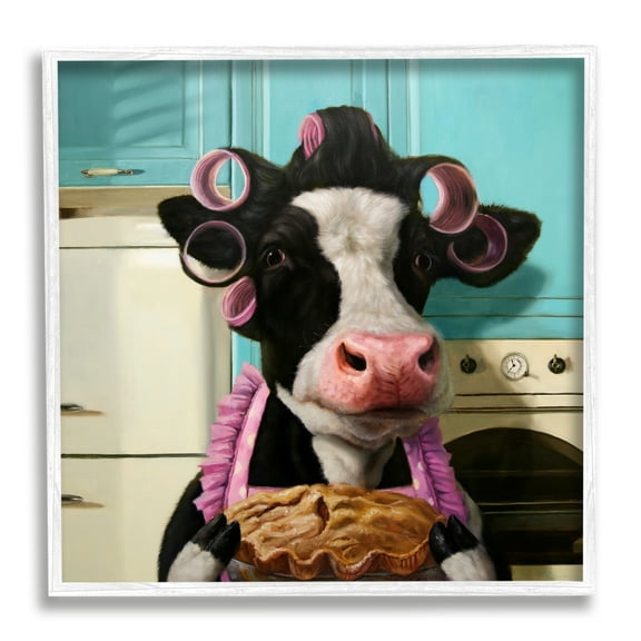 Stupell Industries Glamorous Farm Cow Baking Pie Hair Rollers Framed Wall Art, 12 x 12, Design by Lucia Heffernan