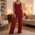 thumbnail image 2 of QIbmong Summer Pajama Sets for Women Polka Dot Sleeveless Nightwear Camisole Tops Loose Pants Casual Soft Pjs Outfits(Wine,S), 2 of 6