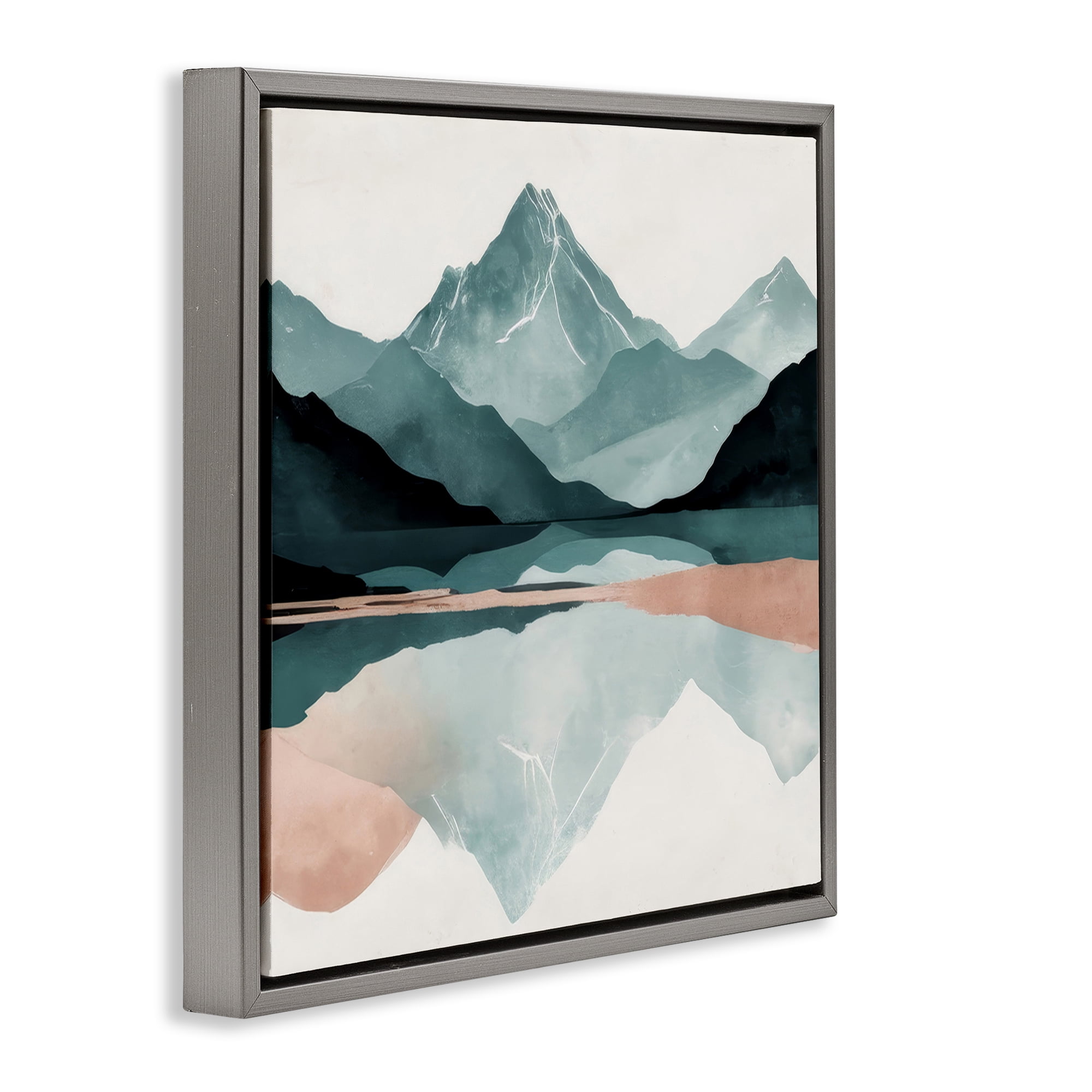 Stupell Industries Reflections of High Peaks Landscape & Nature Painting Gray Floater Framed Canvas Art Print Wall Art, 18 x 18