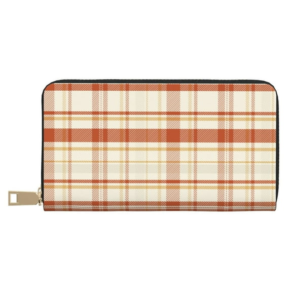 Leather Thin Slim Wallets for Women Men - Minimalist plaid Clutch Card Wallet for Women Men with Zipper