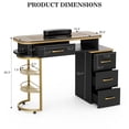 thumbnail image 7 of Paddie Manicure Table for Nail Tech, Glass Top Nail Desk Station w/4 Drawers & 2-Tier Storage Shelves, Salon Beauty Workstation Acetone Resistant w/Wrist Cushion, Golden Handles (Black), 7 of 7
