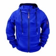 thumbnail image 4 of LpwkSSA Men's Fleece Hoodie Solid Color Hooded Cardigan Loose Windproof Casual Fashion Sports Style Zipper Hoodie Coat Waterproof Jacket Blue XXL, 4 of 5
