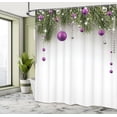 thumbnail image 3 of Christmas Shower Curtain, Tree with Tinsel and Ball with Present Wrap Ribbon Celebration Picture, Fabric Bathroom Set with Hooks, 69W X 75L Inches Long, Purple Grey Green, by Ambesonne, 3 of 4