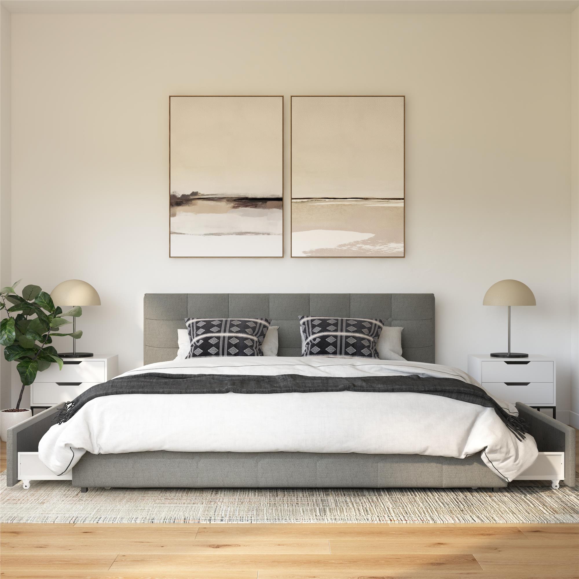 DHP Rose Tufted Upholstered Storage Bed Frame, King, Gray Linen