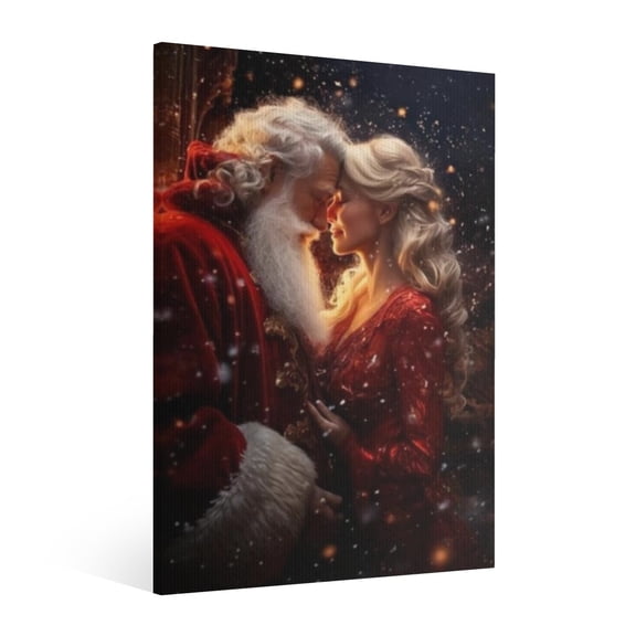 Vintage Christmas Santa Claus and Mrs. Christmas Wall Art Paint - Retro Xmas Festive Winter Holiday Christmas Wall Decor Canvas for Living Room Kitchen Bathroom Home Bedroom Decor Framed
