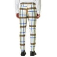 thumbnail image 3 of Unique Bargains Men's Formal Color Block Slim Fit Flat Front Plaid Pants 30 Beige Blue, 3 of 6