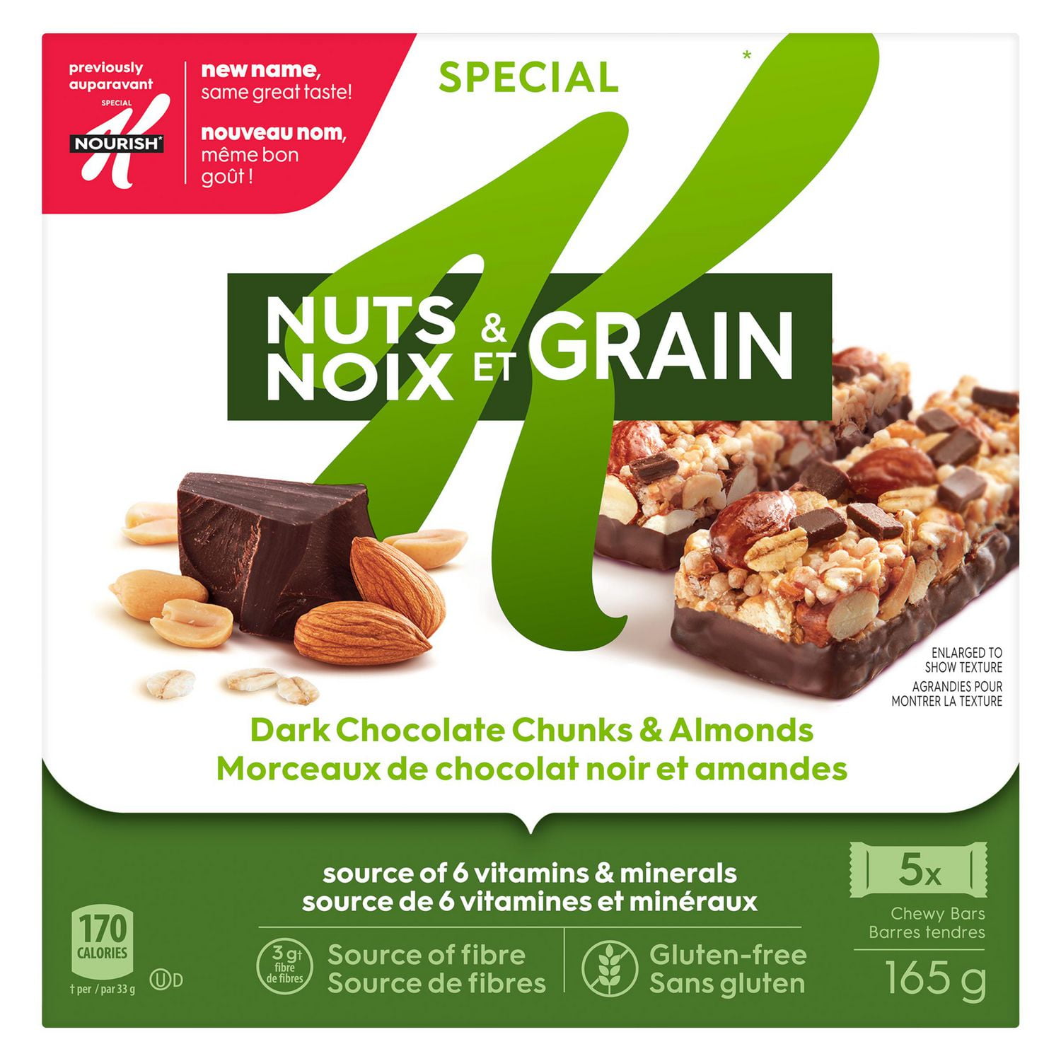 Kellogg's Special K Nuts & Grain Dark Chocolate Chunks & Almonds, 165 g, 5 Chewy Bars, 5 Bars, 165g