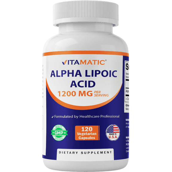 Vitamatic Alpha Lipoic Acid 1200mg Per Serving, 120 Capsules - Gluten Free, Vegetarian Capsules, Soy Free & Non-GMO