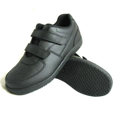 Genuine Grip Mens Slip-Resistant Cloth Hook & Eye Work Shoes Wide Black - Size 11 Wide