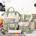 thumbnail image 2 of Mochilas para Mujer Kawaii de 5 uds para niñas de hombro a cuadros estilo preppy (verde), 2 of 9