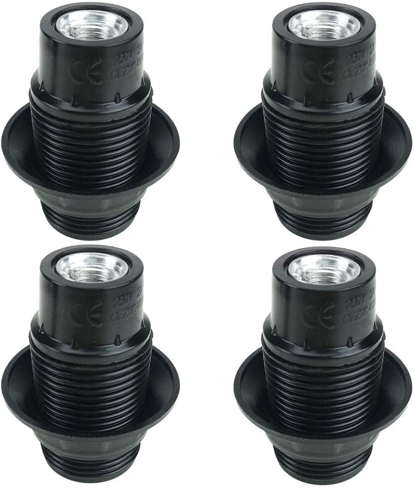 Black 4 Pieces E14 Socket Lamp Bulb 250V 4A Plastic Light Bulb Socket Holder External Thread Retro Style