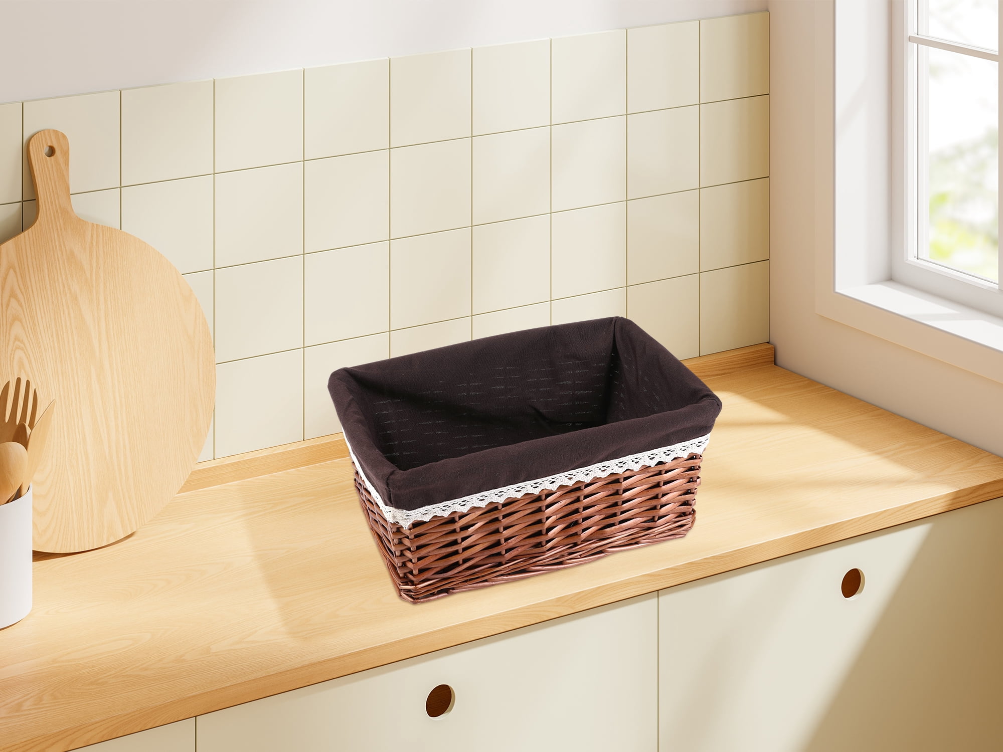 Unique Bargains 1 Pack Wicker Basket with Cloth Coffee 13*8.7*6.3in