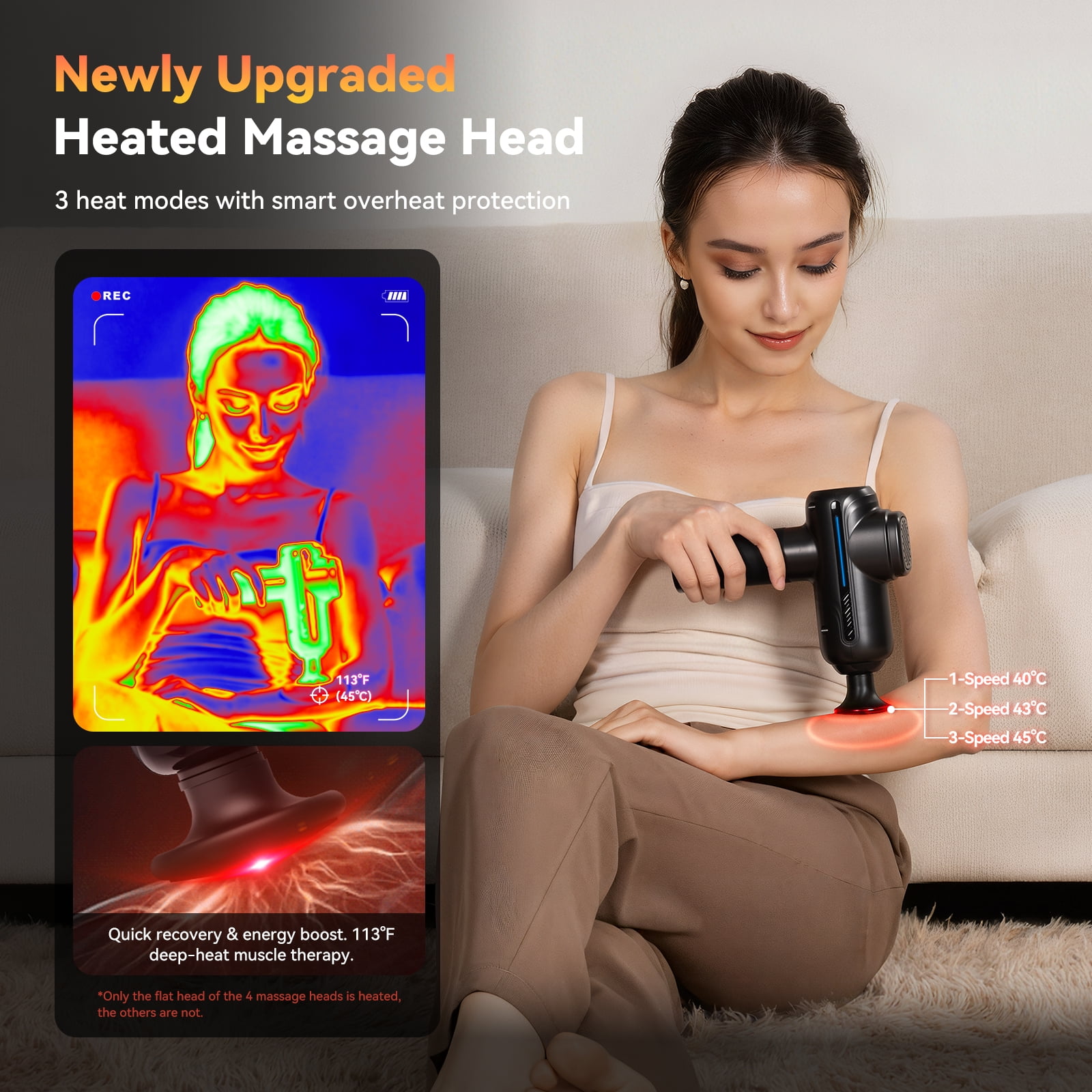 Professional Fitness & Recovery Percussion Massager Gun - Portable Muscle Massager with 5-Speed/Heat Therapy/Quiet Operation, for Post-Workout Soreness Relief