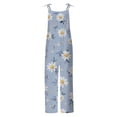 thumbnail image 4 of Women Linen Overalls Summer Casual Floral Printed Loose Fit Jumpsuits Boho Wide Leg Rompers Pants with Pockets Blue XL, 4 of 6