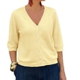 thumbnail image 3 of Half Sleeve Solid Color V Neck Women Casual Button Down Cardigan Knit Tops, 3 of 6