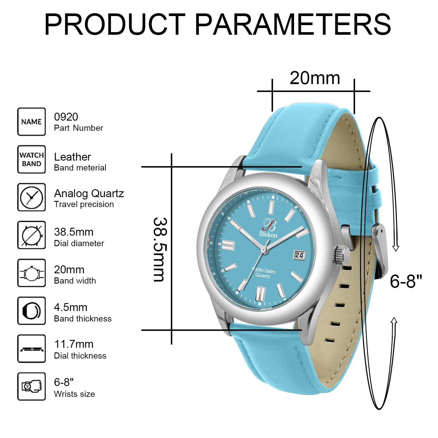 Blekon Original Stylish Bracelet & Leather Watch Set - Elegant Timepiece for Everyday and Special Occasions - (Aqua)