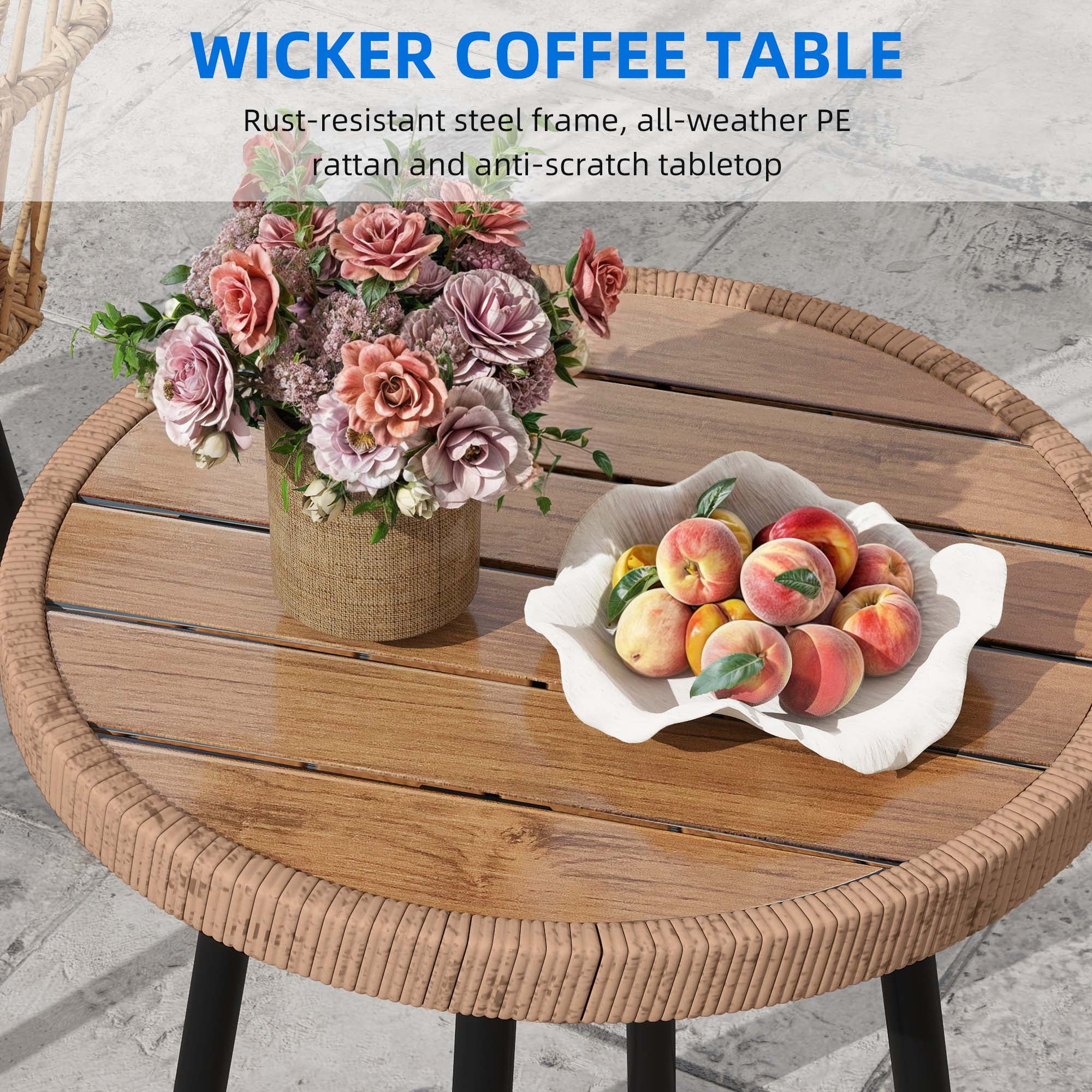 Uforic 4 Pieces Patio Conversation Set,Patio Furniture Set of Rattan Bistro Set with Loveseat Chair - Gray