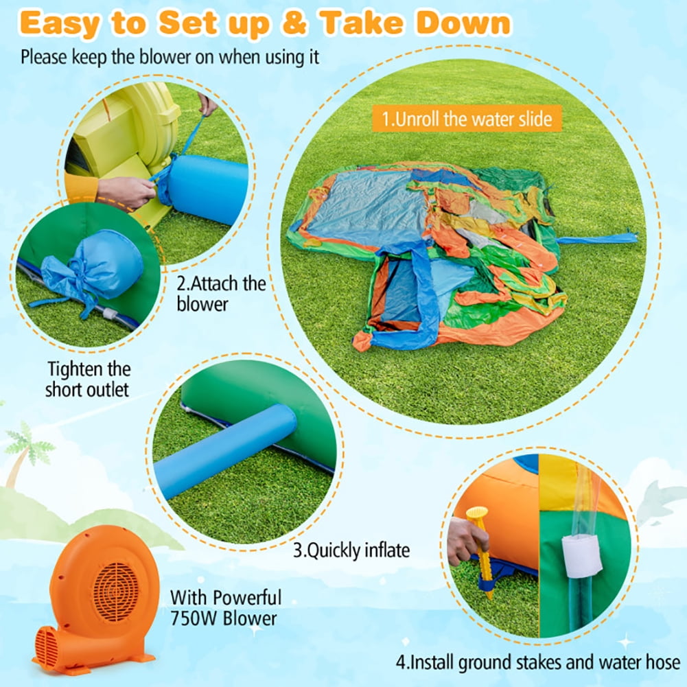 Yardi Yarda Kids Inflatable Water Slide with Soccer Gate and 750W Blower, Blue+Yellow